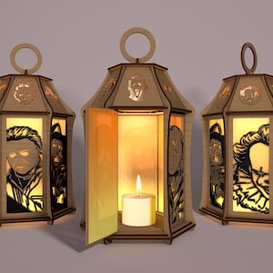 Personnages d'horreur lampe bougie coupe fichier Svg, Halloween bougie lanterne Svg, veilleuse bougeoir Svg, décoration d'Halloween, fichier Svg Glowforge