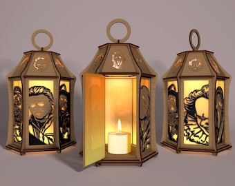 Horror Characters Lampcandle Cut File Svg ,Halloween Candle lantern Svg, Night Light Candle Holder Svg, Halloween Decor ,Glowforge Svg File
