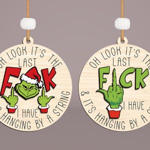 Adorno de dedo medio de Grinch Svg, archivo cortado con láser de adorno navideño Svg, adorno navideño de película Svg, adorno de Merry Grinchmas Svg