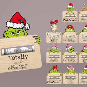 Merry Grinchmas Money Holder Svg, Cash Holder Lasercut File Svg, Wooden Grinch Sign Svg, Cartoon Character Ornament Svg, Holiday Money Gift