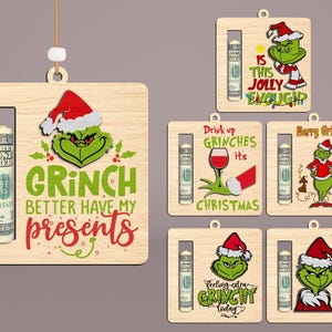 Merry Grinchmas Geld Halter Ornament Laser Cut Dateien, Weihnachtsfiguren Ornament SVG, Geld Halter geschnitten Datei, Weihnachtsgeldgeschenk, digitale Datei