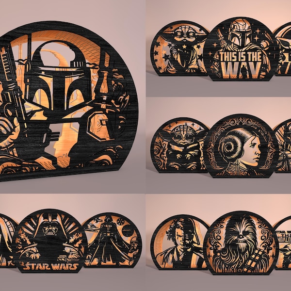 Galaxy Warrior Shadow Box SVG, Sci-Fi Lantern Light Box-bestanden, lasergesneden meerlaagse nachtlampje sjabloon voor Cricut Glowforge DXF
