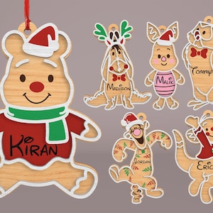 Personalized Bear Gingerbread Christmas Ornament Svg, Cartoon Christmas Ornament Svg, Cartoon Characters Svg, Christmas Gift, Glowforge File