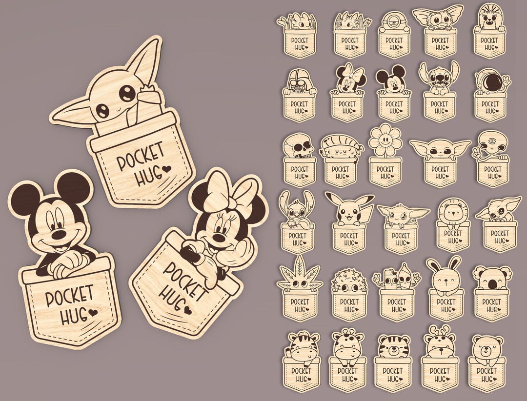 Pocket Hug SVG Bundle, Cute Character in Pocket Wood Cutouts, Mini Gift ...