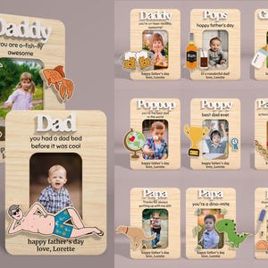 Aimant photo pour réfrigérateur, cadeau fête des pères, cadre photo au format portefeuille, fichier laser pour cadre photo Glowforge, cadeau pour grand-père, cadre photo, photo d'enfants