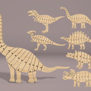 Cartoon dinosaurusfossiel flexibel scharnierend speelgoed lasergesneden, beweegbare houten figuur, houten speelgoed, perfect knutselcadeau voor kinderen en volwassenen
