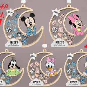 Adorno navideño personalizado 4D para bebé, primer adorno para bebé, personaje de dibujos animados, nombre de bebé, adorno para bebés Shake Babies