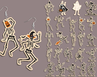 Skeleton Dangle Earrings Bundle SVG, Halloween Hanging Skeleton Earrings , Spooky Earrings Svg , Laser Earrings Files , Glowforge Files