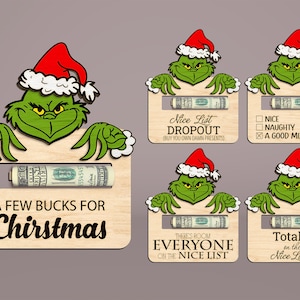 Weihnachtsfiguren Verzierungs-Svg, Grinchmas Geld-Halter-Verzierung Laser geschnittene Dateien, Feiertags-Geldhalter-Svg, Weihnachtsgeldgeschenk, digitale Datei