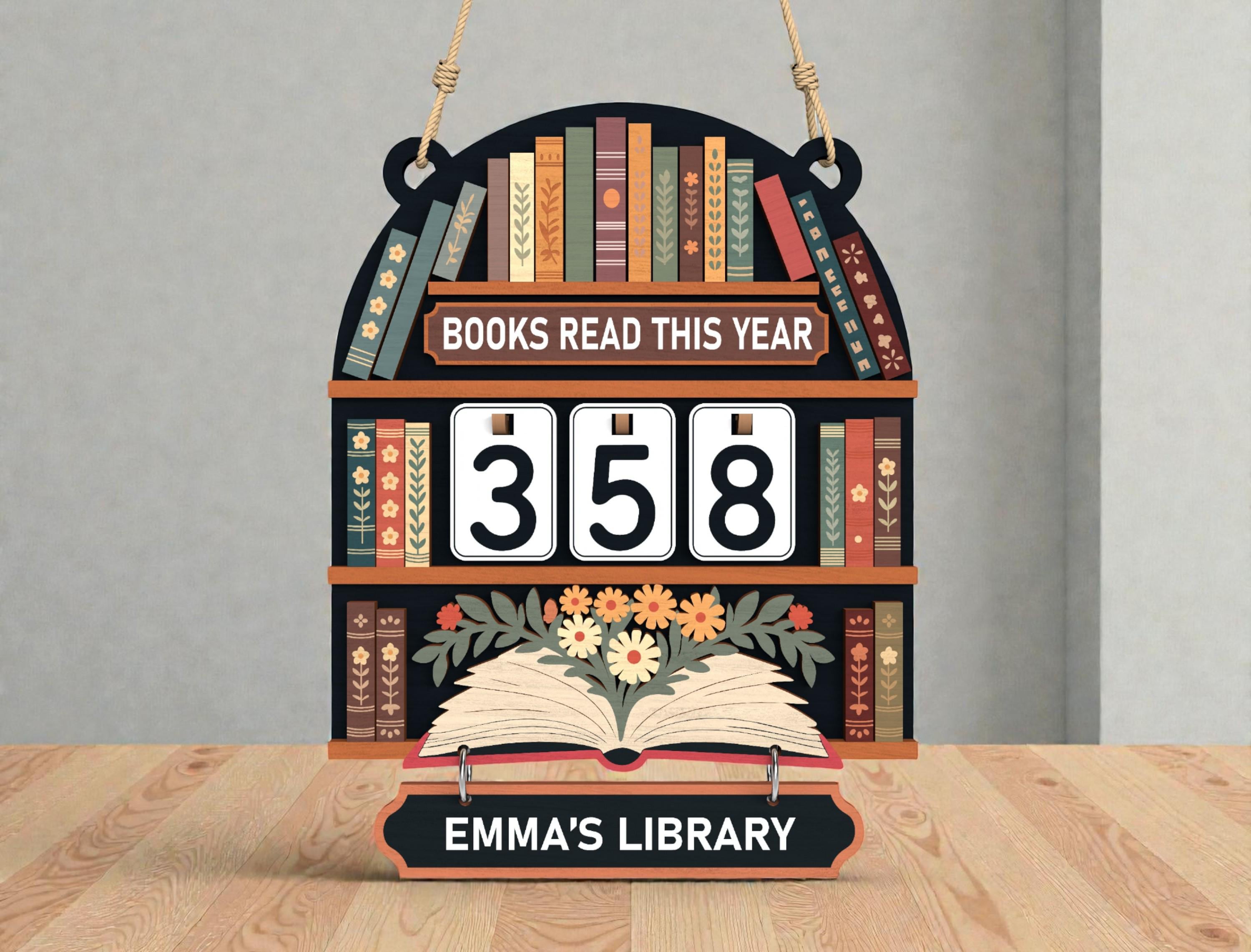 Community Bookcase Sign Books Read This Year Hanging Shelf SVG, Personalized Reading Tracker ...