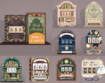 Bücher gelesen in diesem Jahr Zeichen SVG, personalisierte Lese-Tracker Bibliothek Dekor, Flip Counter Holz Laser Cut Datei, Vintage Bibliothek Holz