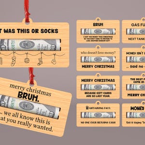 Adorno para portamonedas de Navidad, archivos cortados con láser, adorno para tarjeta de dinero Bruh Svg, portamonedas Bro, regalo para adolescentes, portamonedas divertido, regalo de dinero