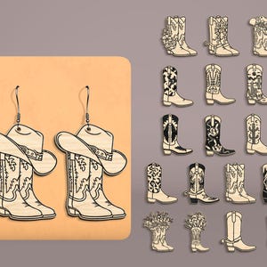 Cowboy-Stiefel und Hut Ohrringe Laser Cut svg, Cowgirl Stiefel Ohrring svg, Blumenstiefel, Western Boots Ohrringe svg, Ohrring SVG Bundle, Glowforge
