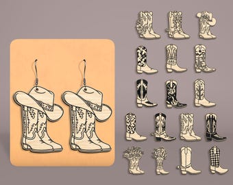Cowboy Boots And Hat Earrings Laser Cut Svg, Cowgirl Boot Earring Svg, Floral boots, Western Boots Earrings Svg,Earring SVG Bundle,Glowforge