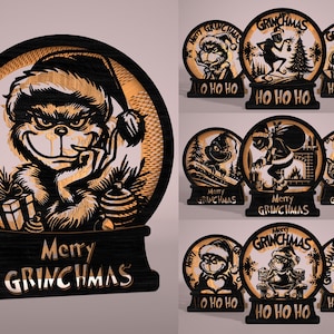 Grinchmas Holzlaterne SVG-Bundle, Merry Grinchmas Laser Cut-Dateien, Weihnachten Schichtholz Dekor, Grinch Weihnachten Ornament Glowforge SVG