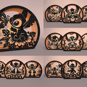 Lot de couches de caisson lumineux SVG, fichiers découpés au laser mignon ombre extraterrestre extraterrestre, lanterne de lampe de nuit 3D Decor DXF PDF pour Cricut Glowforge Svg