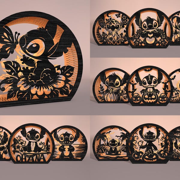 Gelaagde lichtbak SVG-bundel, schattige Alien Shadow Box lasergesneden bestanden, 3D nachtlampje lantaarn decor DXF PDF voor Cricut Glowforge Svg