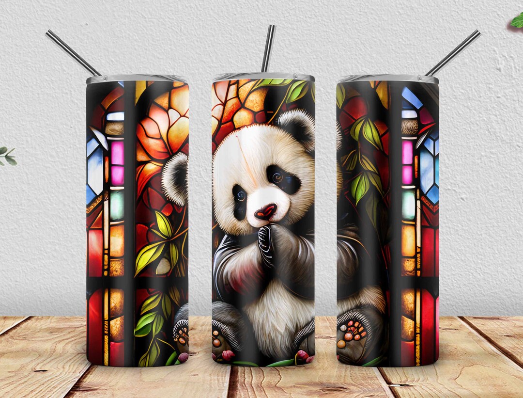 Panda Stained Glass 20oz Skinny Tumbler Panda Tumbler - Etsy