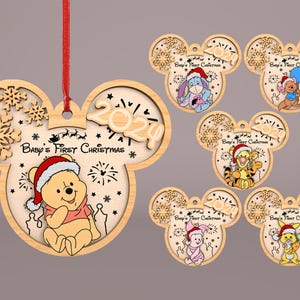 Baby First Christmas Ornament Laser Cut File Svg, Cartoon Christmas 2024 Ornament Svg, Cartoon Characters Svg, Christmas Gift,Glowforge File