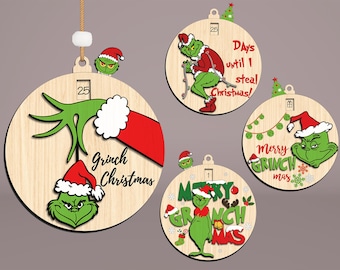 Grinchmas Calendar Ornament Svg, Christmas Countdown Ornament Laser Cut File Svg,Christmas Character Countdown Svg,Days Untill Christmas Svg