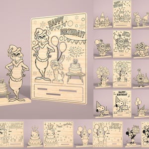 Alles Gute zum Geburtstag 3D Pop Up Karte SVG, Holz Laser Cut Datei, Geburtstagskarte Vorlage für Glowforge, DIY Popup Grußkarte