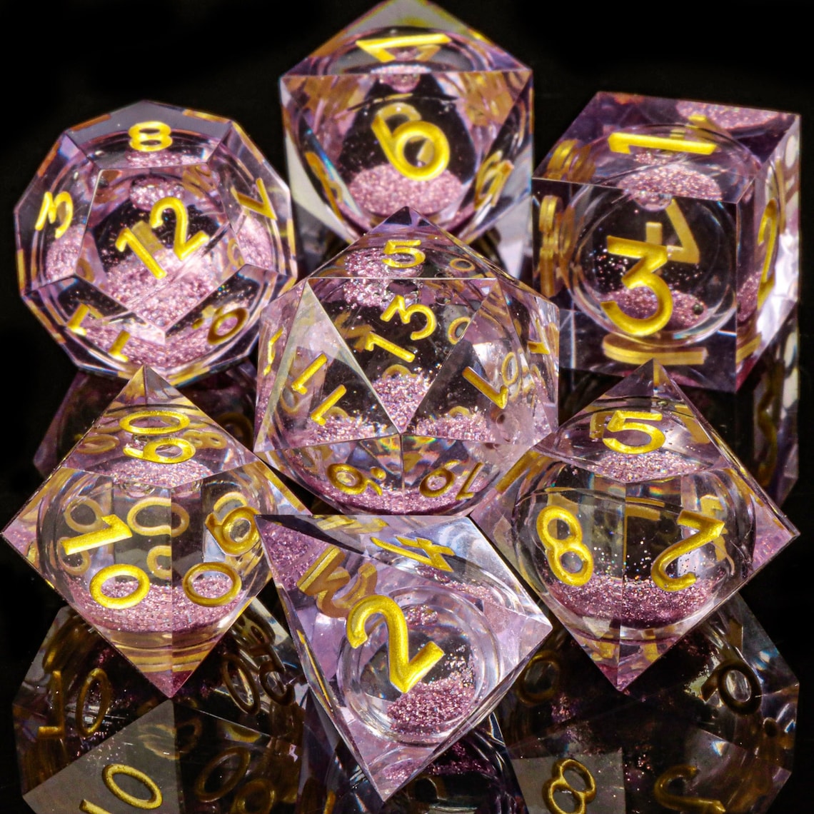 Purple Dnd Dice Liquid Core Dice Set Handmade Sharp Edge Etsy
