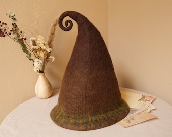 Wool felting wizard hat,Halloween witch hat,Handmade wet felted hat,Tall cap,Wizard roleplay hat,Witch mage play,Winter wool warm hats