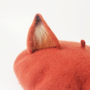 Fox beret hat decor,Handmade wool felted beret,Winter beret for women,Cosplay fox decor hat ,Women Christmas Gifts,Cute fox ears beret hat image 4