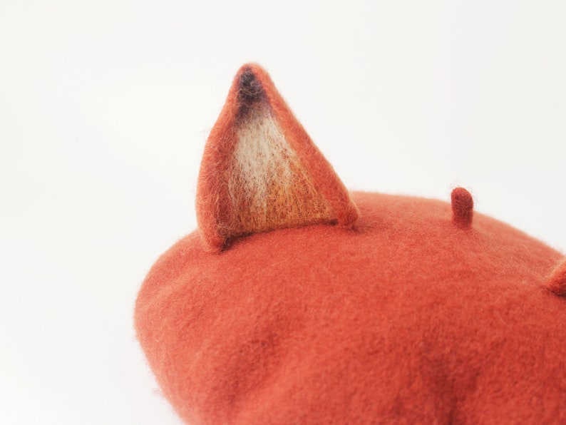 Fox beret hat decor,Handmade wool felted beret,Winter beret for women,Cosplay fox decor hat ,Women Christmas Gifts,Cute fox ears beret hat image 4