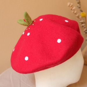 Handmade Wool Felt Strawberry Beret: Novelty Winter Hat