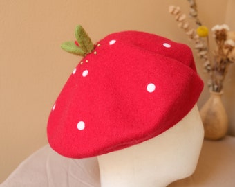 Strawberry Beret, Fruit Beret, Beret Hat, French Beret  display picture 3