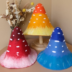 Cute mushroom shape hat,Mushroom decor hat,Handmade wool wet felted cap,Cute children&#39;s hats,Halloween child cosplay hat,Felting wizard hat