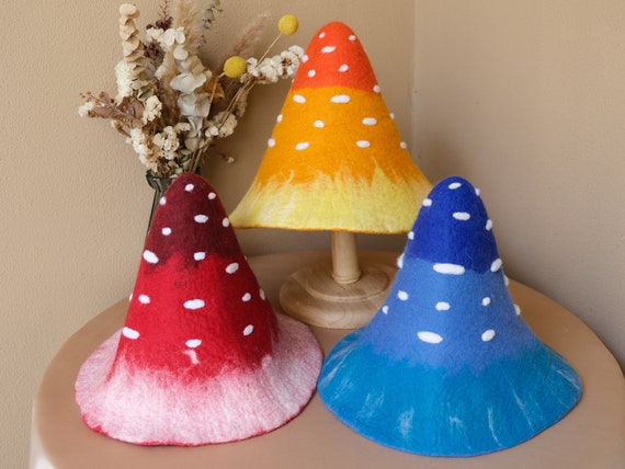 Hand felted Wizard Mushroom Wool Hats Hand felted Wizard Mushroom Wool Hats