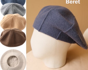 Béret ample en tricot,Béret chaud 100 % cachemire,Béret ample et confortable,Circonférence de la tête 56-60 cm,Décoration béret pour femme,Béret en laine pour femme