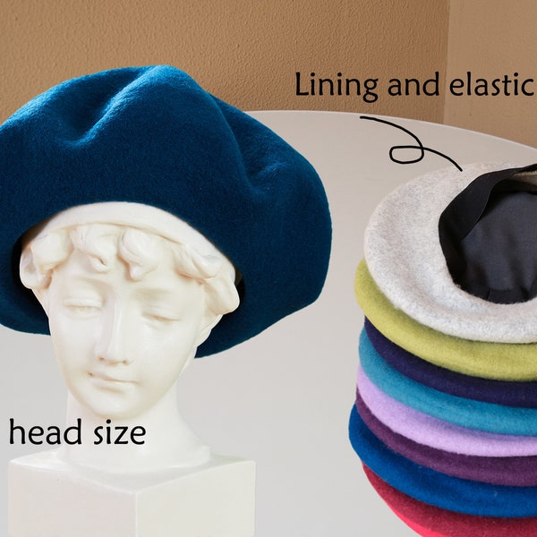 Large size brim beret,Vintage French berets hat,Wool solid color beret,Slouchy oversized Beret for women,Fall/Winter accessory  blue beret