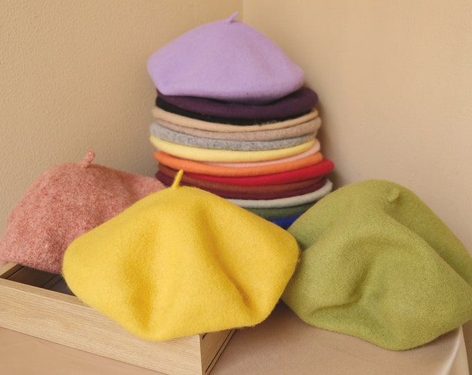 100% Wool Beret: Solid Color French Style Vintage Cap