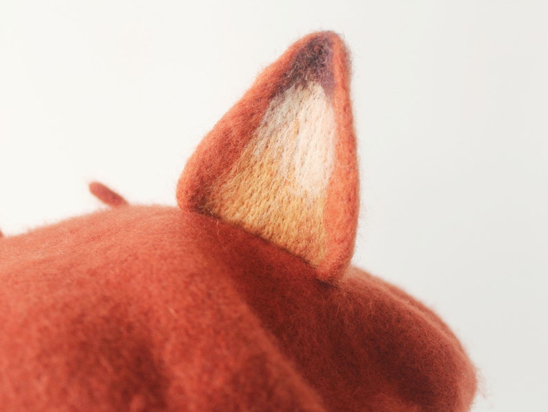 Fox beret hat decor,Handmade wool felted beret,Winter beret for women,Cosplay fox decor hat ,Women Christmas Gifts,Cute fox ears beret hat image 8