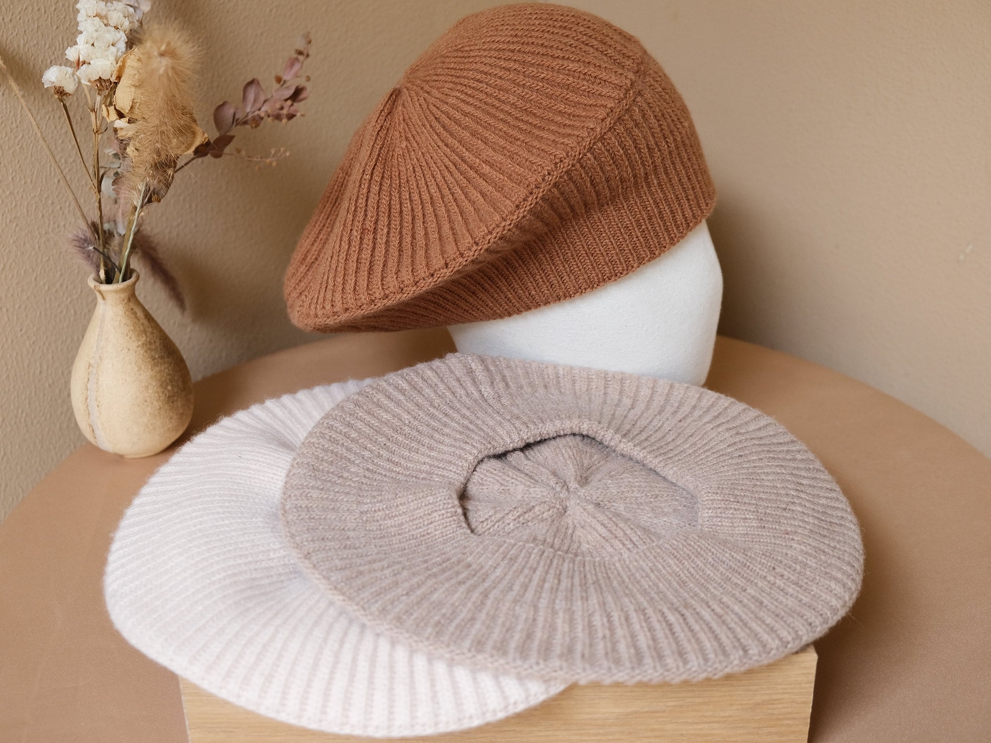 Cashmere Merino Wool Knitted Beanie Winter Hat Oversized Beret Style Slouchy Alpaca Beanie main image 4