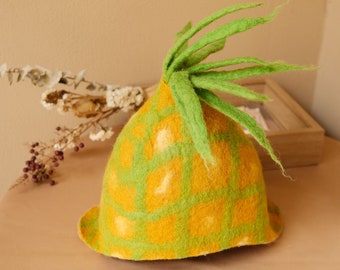 Wool felt pineapple hat,Handmade wet felt fruit hat,Winter warm cap,Halloween hats