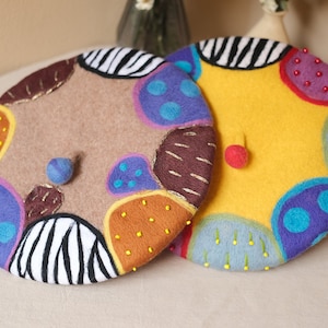 Handmade Wool Felt Beret: Colorful Patchwork Petal Design