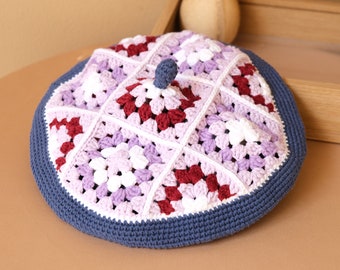 Handmade knitted beret for women,Kid's knit beret,Parent-child beret hat,Crocheted knit beret,Knit cotton ladies beret,French vintage beret