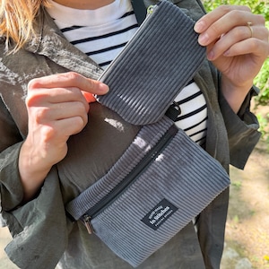 Kord Gürteltasche und Brieftasche Set, Graue Bauchtasche, Hüfttasche für Reisen, Festivals und Wandern, Verstellbare Gürteltasche mit Reißverschluss, Unisex