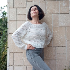 Hand-Knit Alpaca Blend Sweater: Lightweight Open Knit Pullover