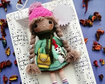 Handmade häkeln Schneeflocke Puppe: Bio-Garn Amigurumi Spielzeug