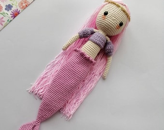 Boneca Sereia de Crochê: Brinquedo Amigurumi Orgânico, Cabelo Rosa