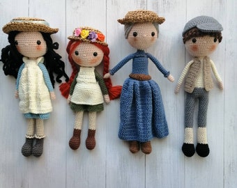 Anne of Green Gables Crochet Dolls: Anne, Gilbert, Marilla, Diana - Organic Yarn