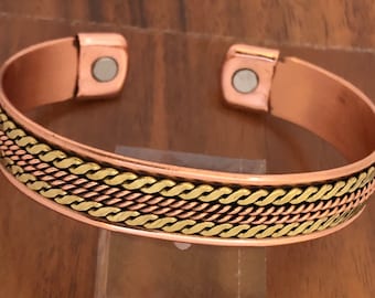Two Tone Solid Copper Magnetic Bracelet Arthritis Pain Therapy Energy Cuff Bangle
