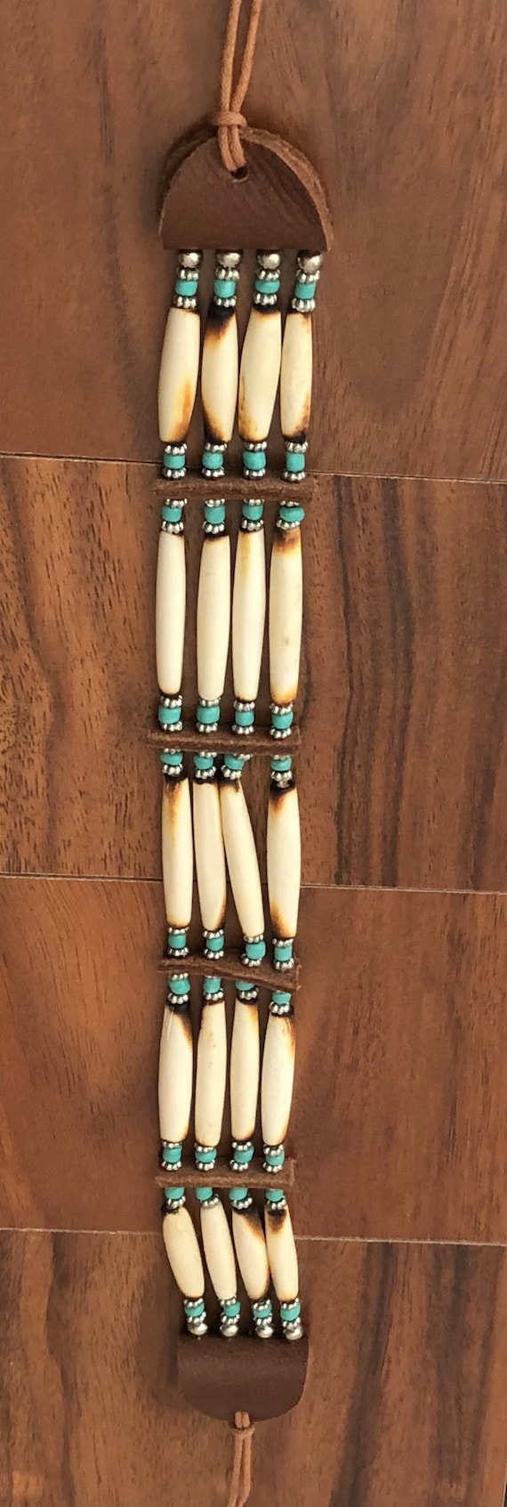 Collier Ras Du Cou Amérindien Perles Turquoise Et Os De Buffle, 4 Lignes, Neuf Sous Emballage