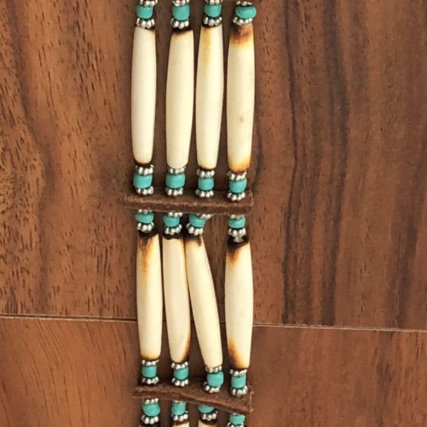 Buffalo Bone Bead Choker Tribal Necklace Turquoise Native American Indian Style 4 Strand