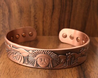 Native American Indian Tribal Solid Copper Magnetic Bracelet Arthritis Pain Therapy Energy Cuff Bangle